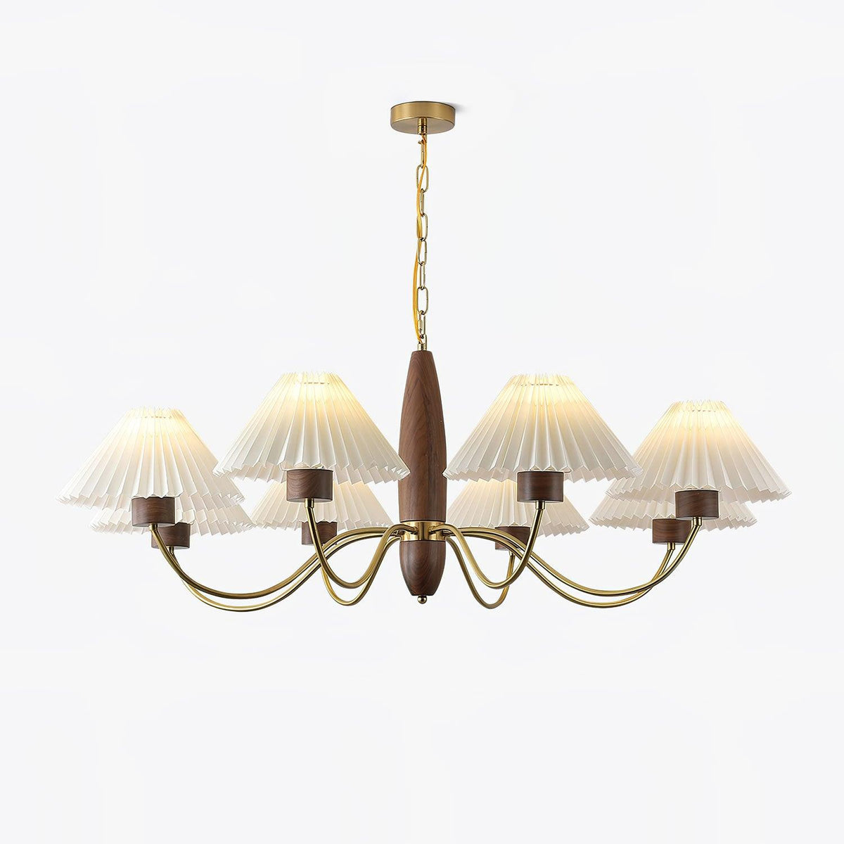 Lustra Kronleuchter – elegantes Modell aus Walnuss und Messing mit 3 Leuchtenköpfen, 60cm Durchmesser x 43cm Höhe