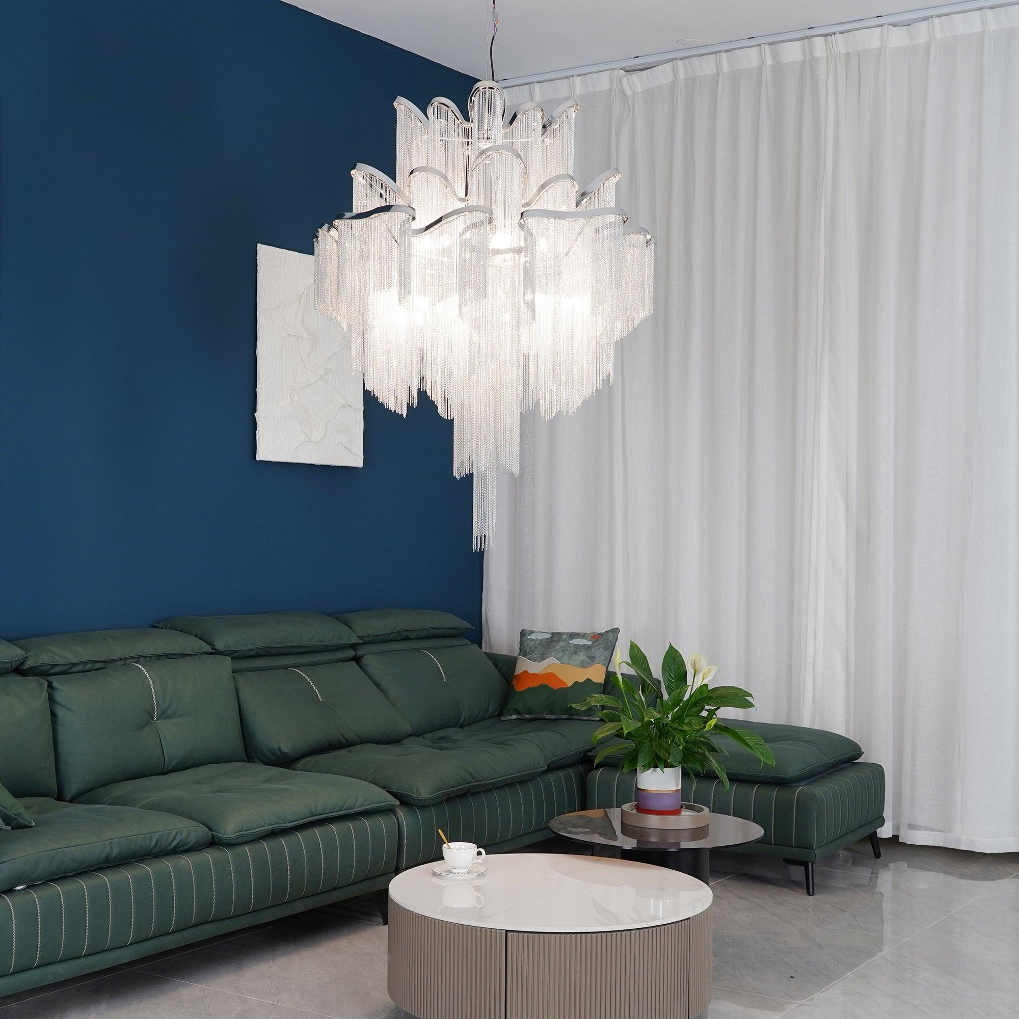 Stream Chain Chandelier — Cascading Link Design, Gold & Silver Finishes
