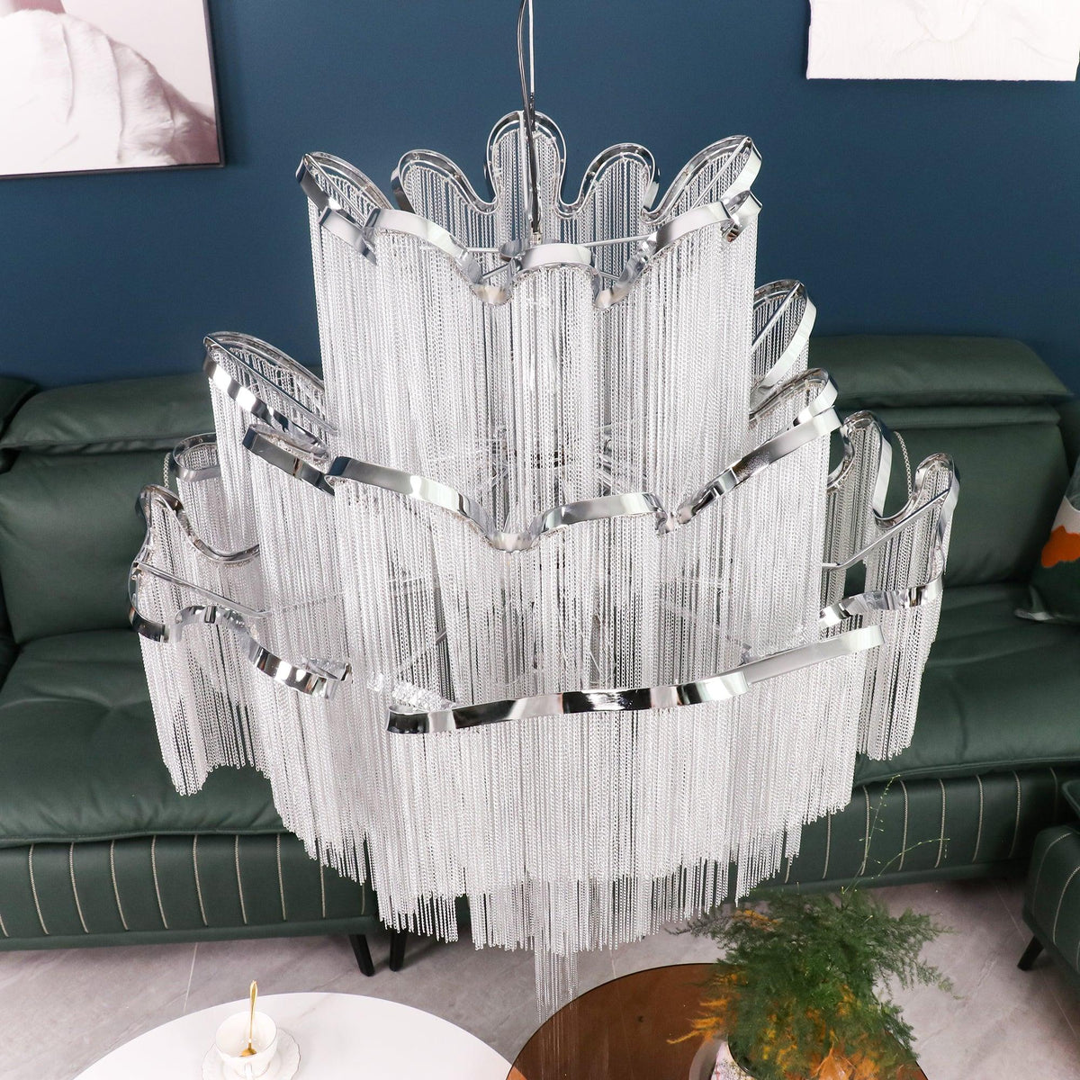 Stream Chain Chandelier — Cascading Link Design, Gold & Silver Finishes