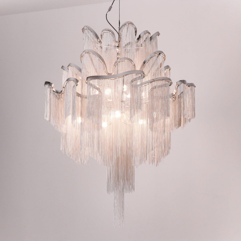 Stream Chain Chandelier — Cascading Link Design, Gold & Silver Finishes