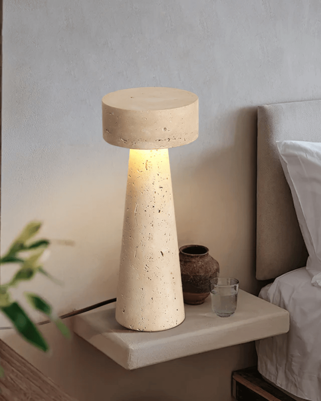 MarcelliStone Travertine Table Lamp Compact Elegance