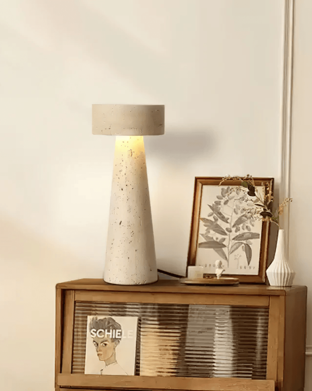 MarcelliStone Travertine Table Lamp Compact Elegance