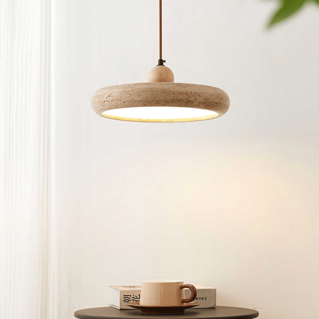 Zesolor Minimalist Travertine Pendant Light — 30cm Diameter