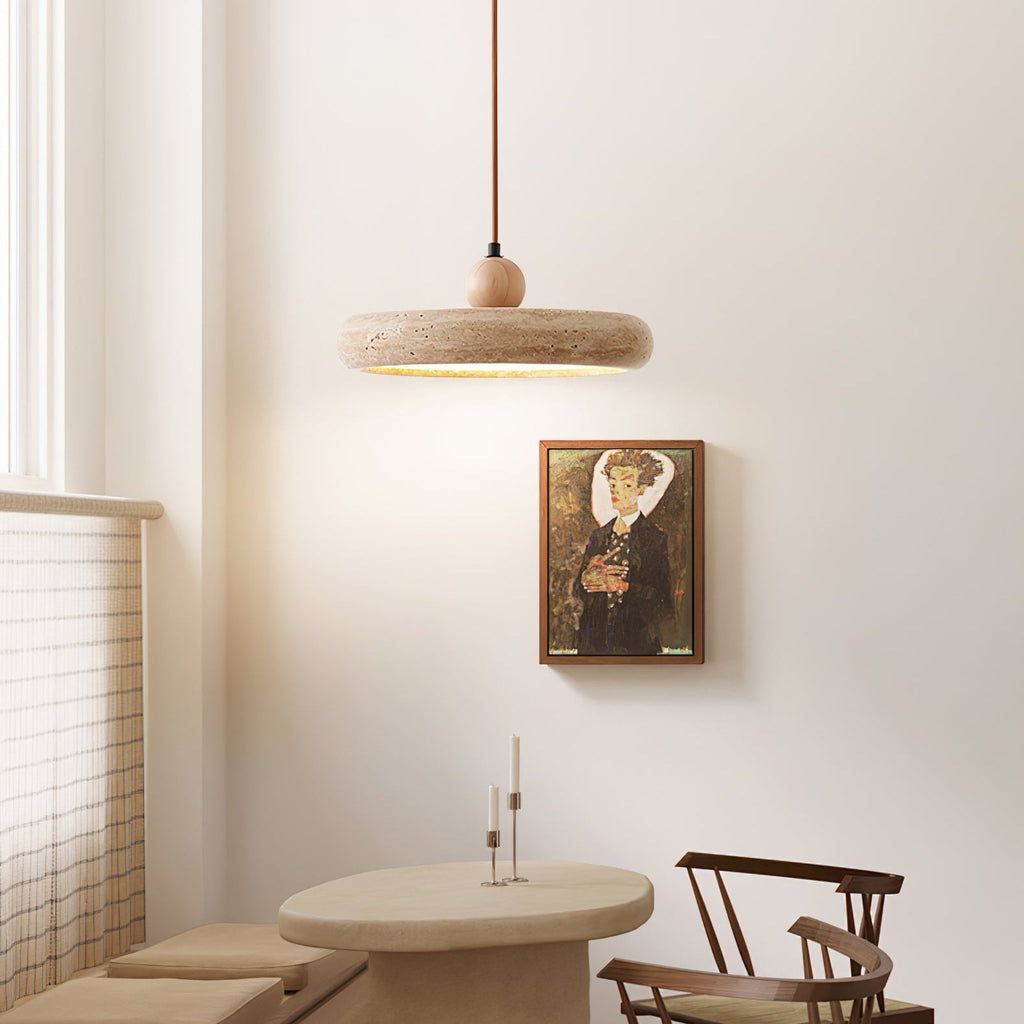 Zesolor Minimalist Travertine Pendant Light — 30cm Diameter