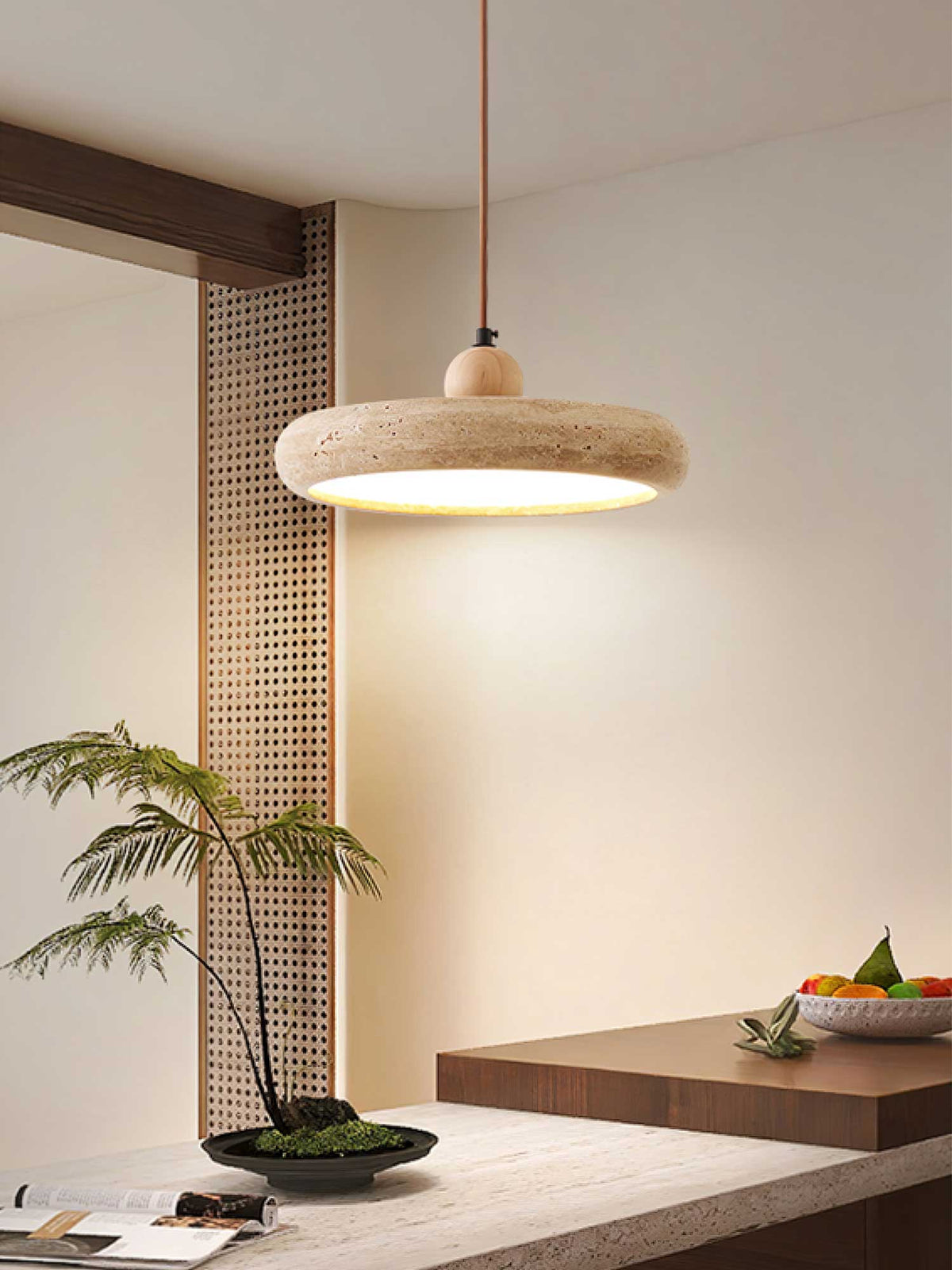 Zesolor Minimalist Travertine Pendant Light — 30cm Diameter