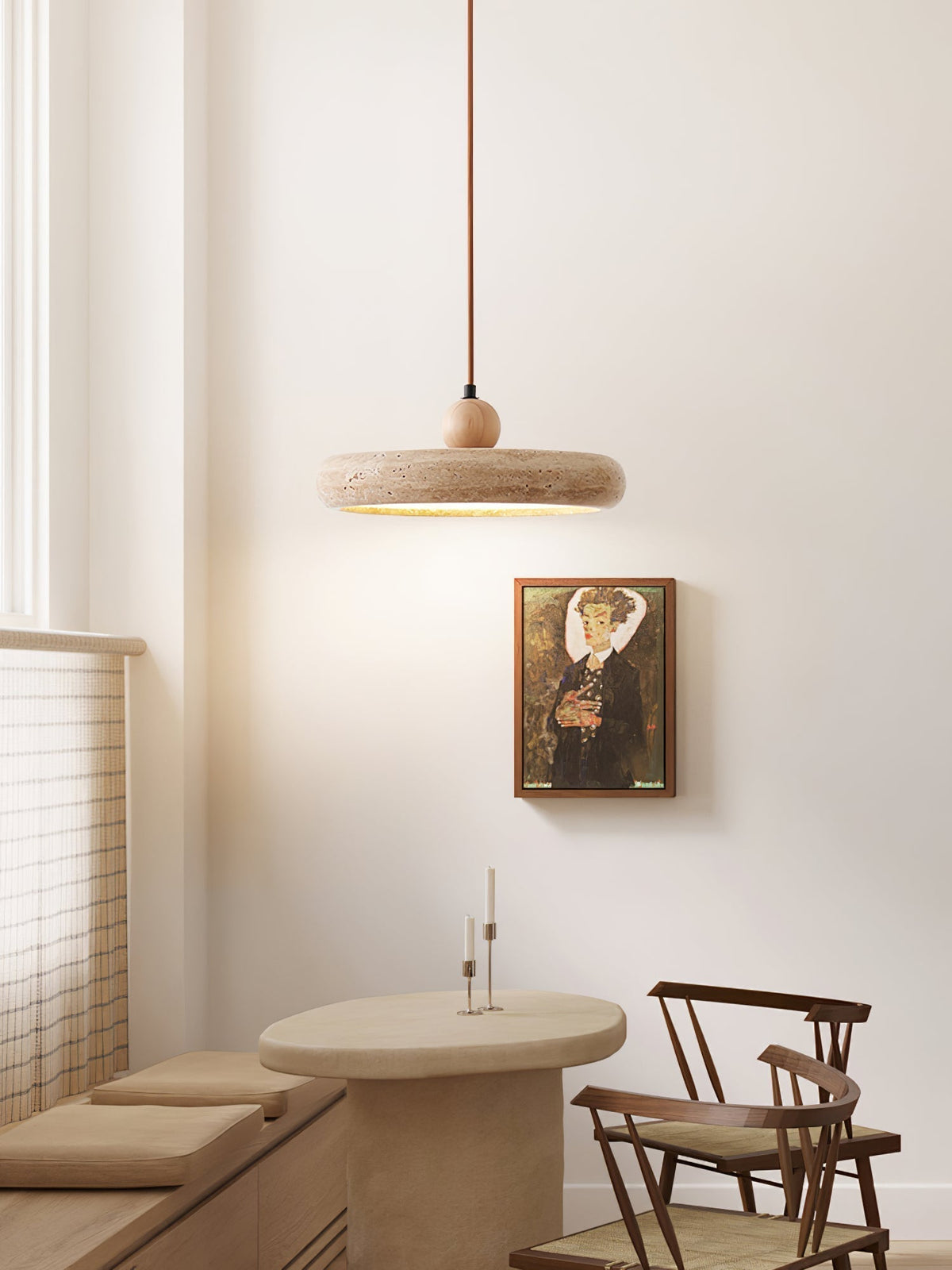 Zesolor Minimalist Travertine Pendant Light — 30cm Diameter