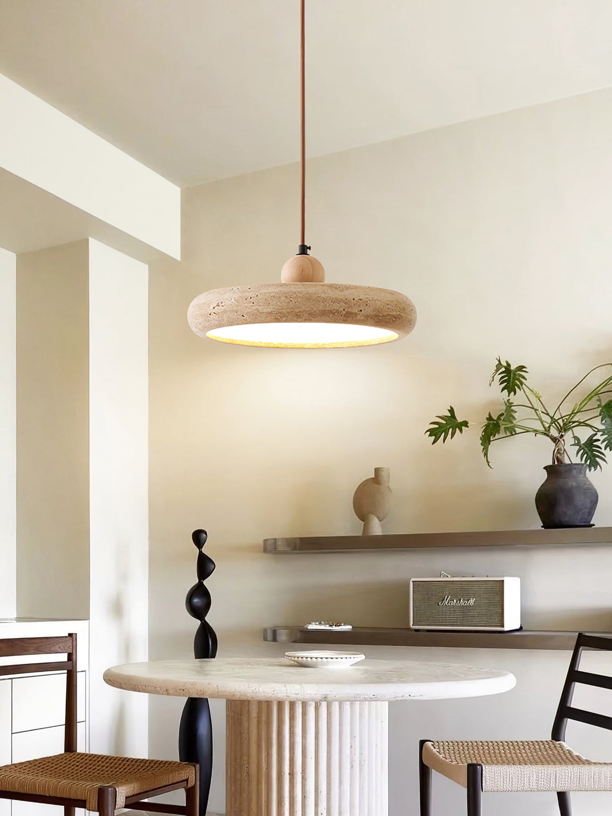 Zesolor Minimalist Travertine Pendant Light — 30cm Diameter