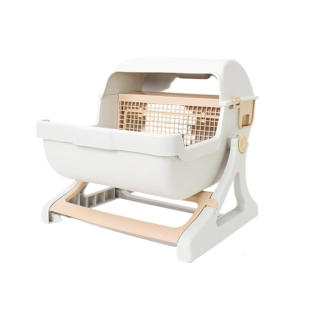Automatisk kattlåda - Tippbricka - Luktbekämpning - Öppen topp - 50x50x46 cm - Beige och grå