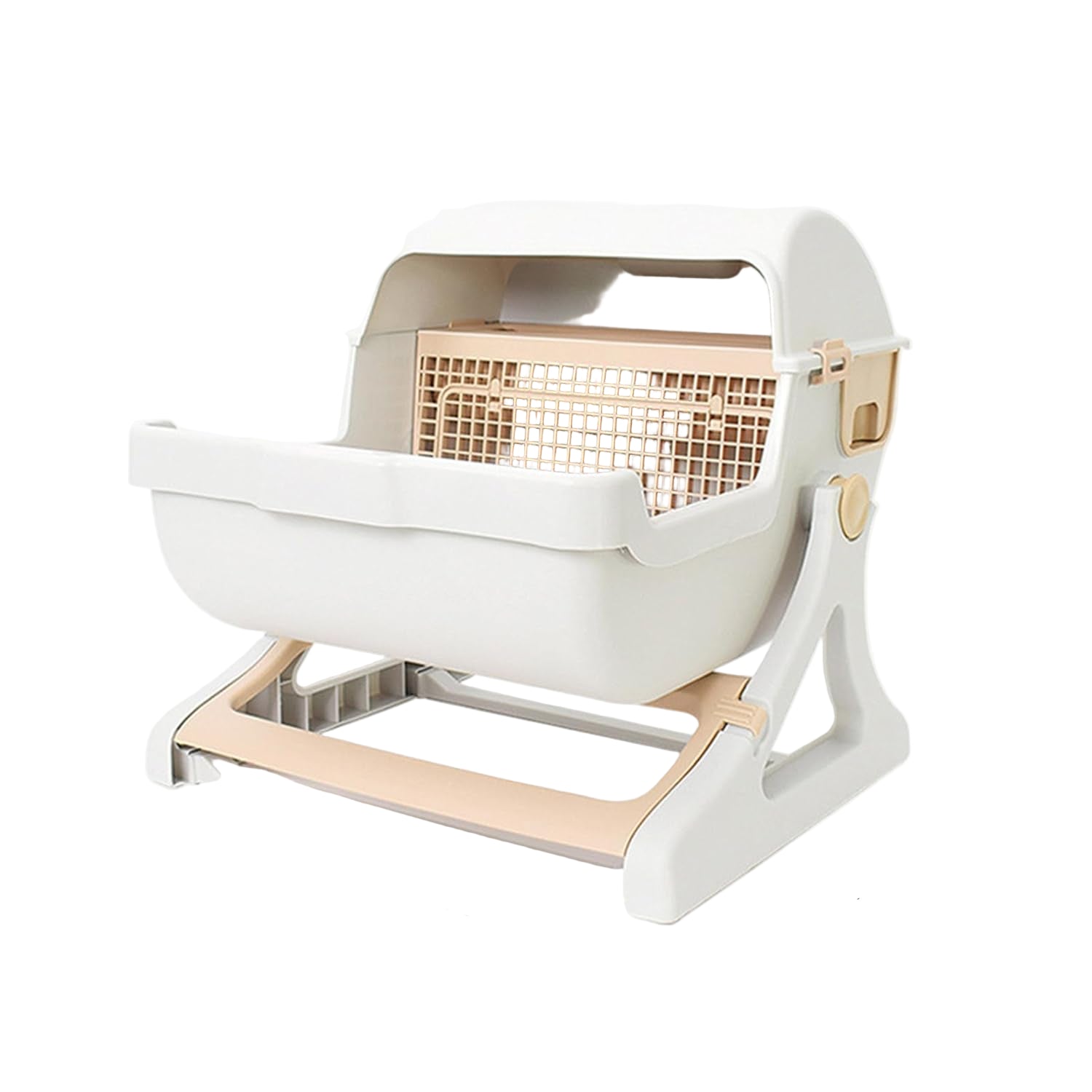 Automatisk kattlåda - Tippbricka - Luktbekämpning - Öppen topp - 50x50x46 cm - Beige och grå
