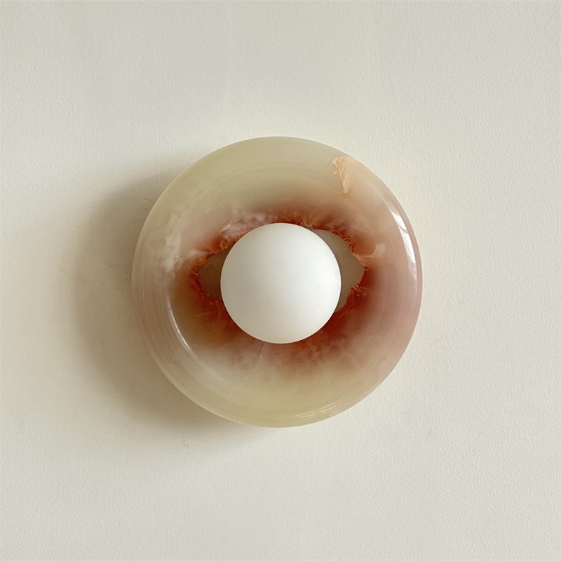 Avi Indoor Wall Sconce — Curved Marble Backplate, Round Design