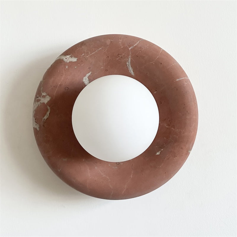 Avi Indoor Wall Sconce — Curved Marble Backplate, Round Design