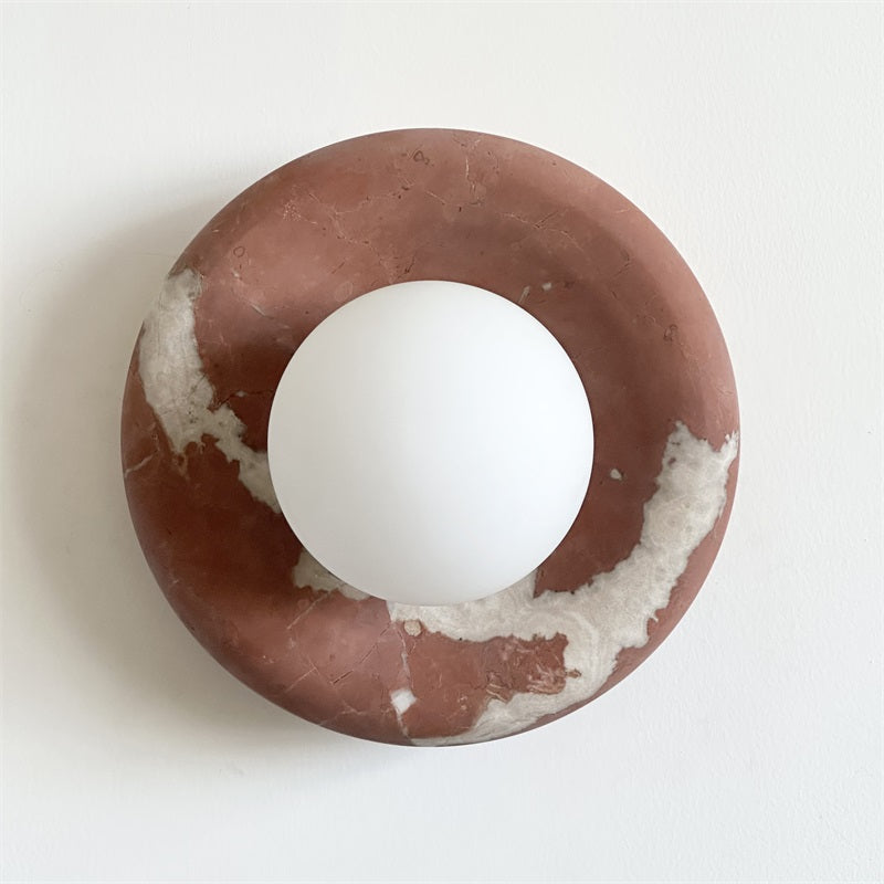 Avi Indoor Wall Sconce — Curved Marble Backplate, Round Design