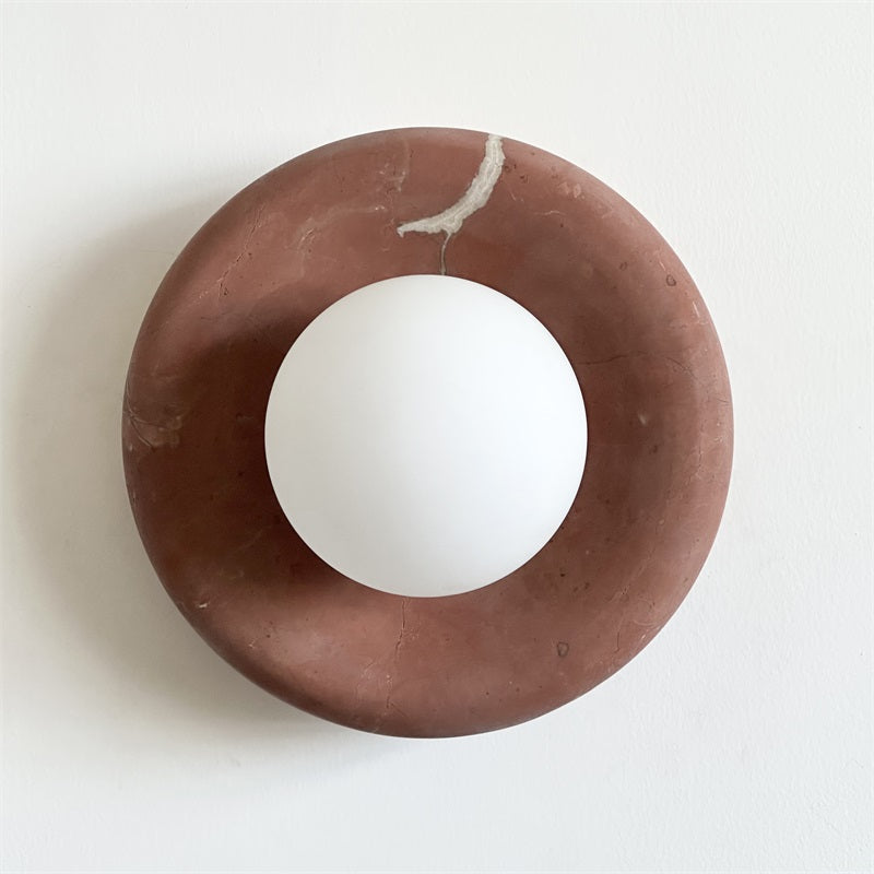 Avi Indoor Wall Sconce — Curved Marble Backplate, Round Design