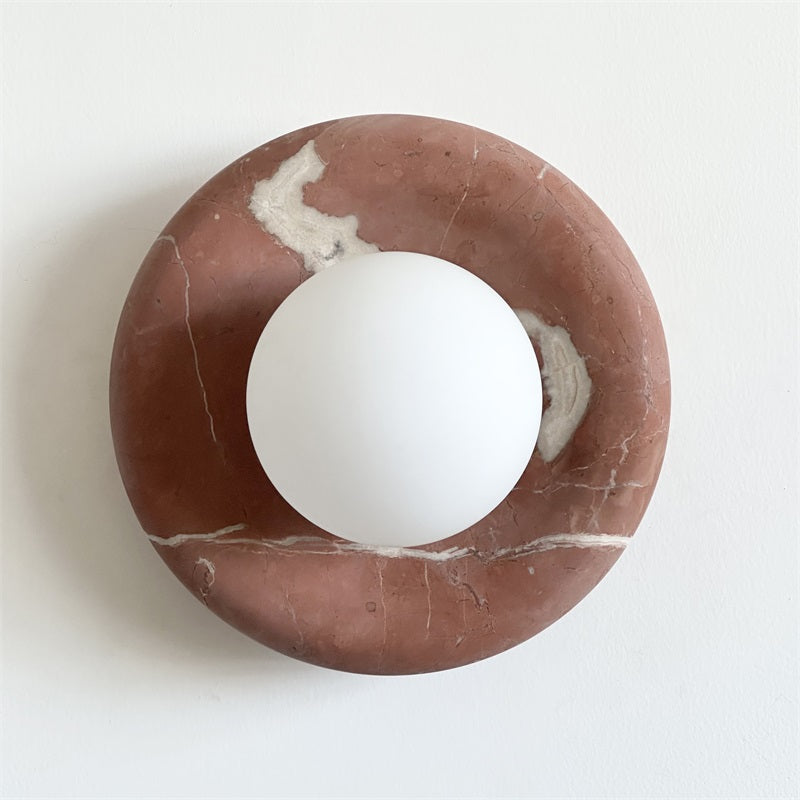 Avi Indoor Wall Sconce — Curved Marble Backplate, Round Design