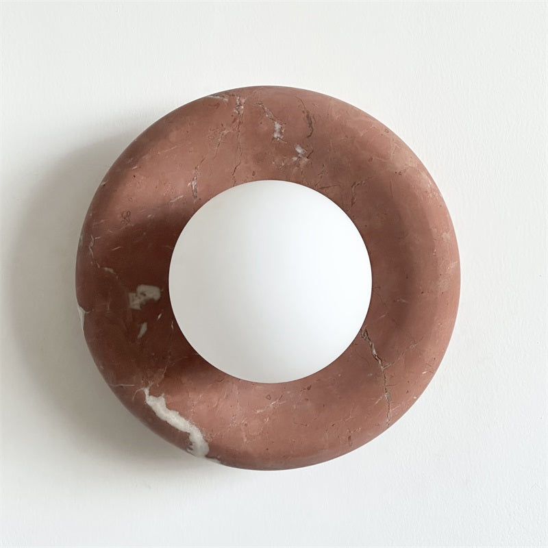 Avi Indoor Wall Sconce — Curved Marble Backplate, Round Design