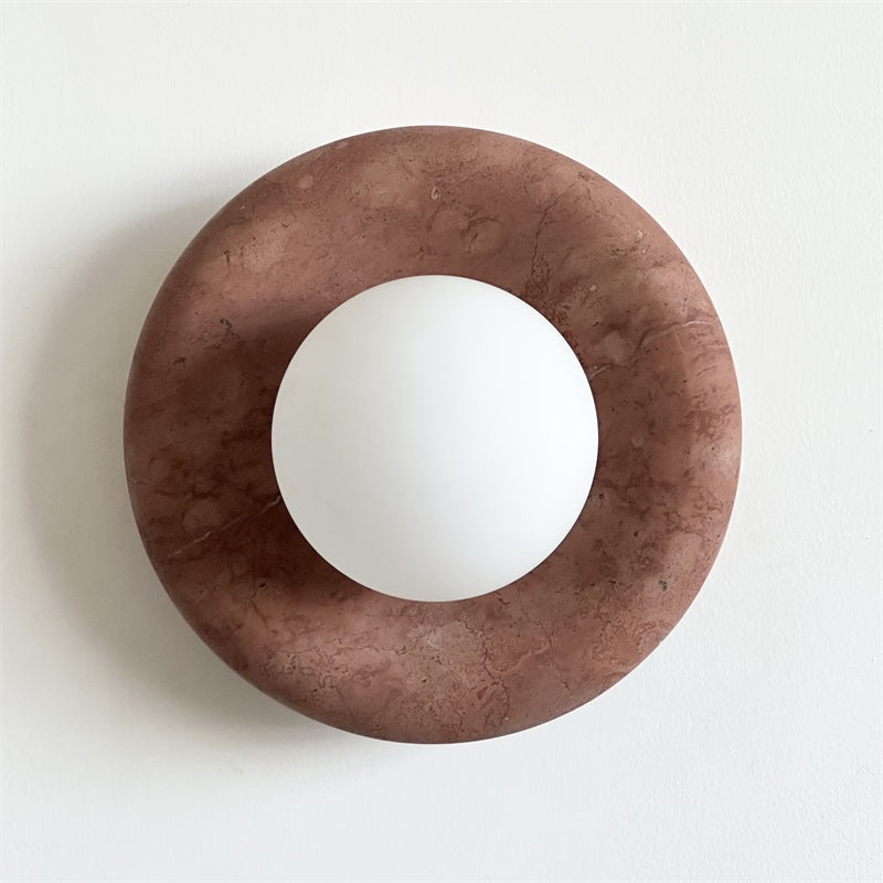 Avi Indoor Wall Sconce — Curved Marble Backplate, Round Design