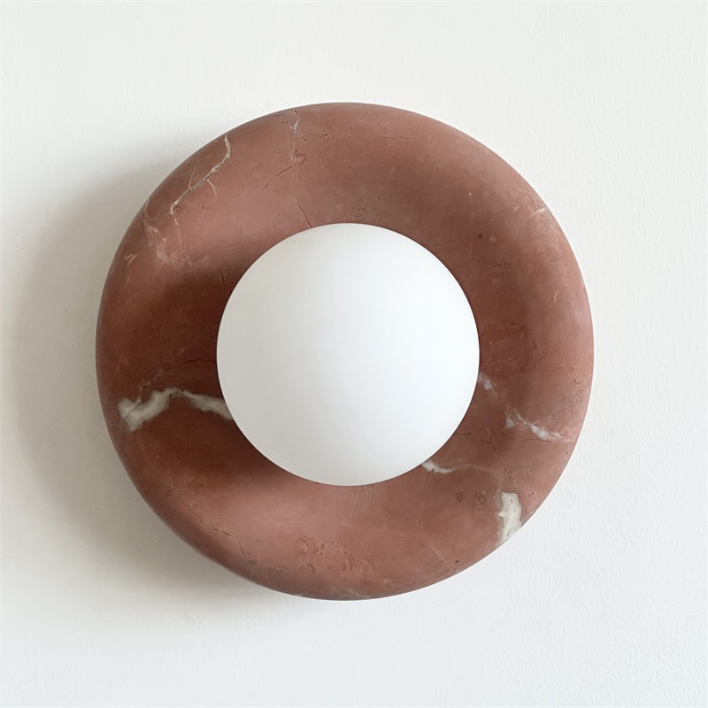 Avi Indoor Wall Sconce — Curved Marble Backplate, Round Design