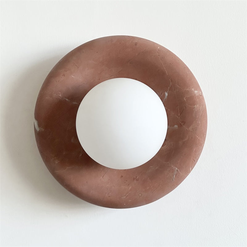 Avi Indoor Wall Sconce — Curved Marble Backplate, Round Design