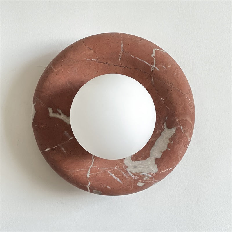 Avi Indoor Wall Sconce — Curved Marble Backplate, Round Design
