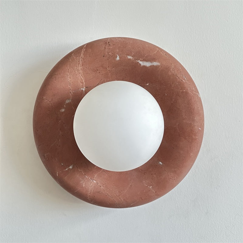 Avi Indoor Wall Sconce — Curved Marble Backplate, Round Design