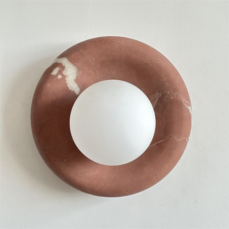 Avi Indoor Wall Sconce — Curved Marble Backplate, Round Design