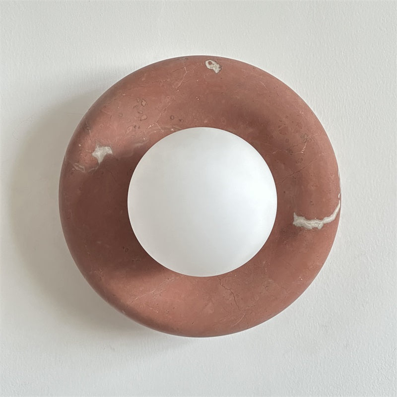 Avi Indoor Wall Sconce — Curved Marble Backplate, Round Design