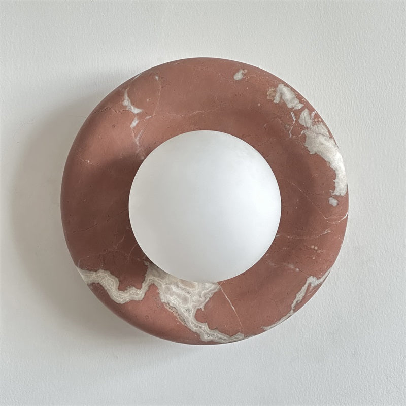 Avi Indoor Wall Sconce — Curved Marble Backplate, Round Design