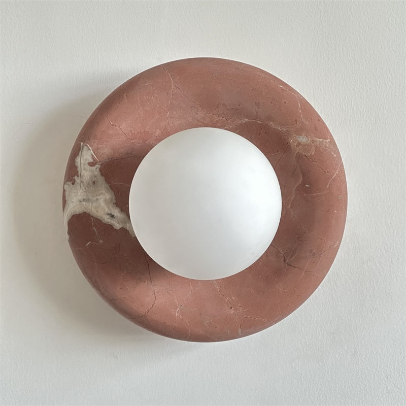 Avi Indoor Wall Sconce — Curved Marble Backplate, Round Design
