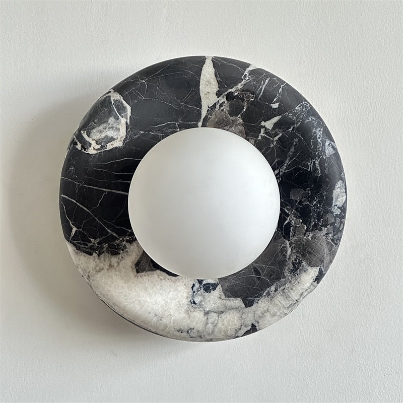 Avi Indoor Wall Sconce — Curved Marble Backplate, Round Design