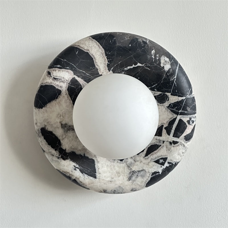 Avi Indoor Wall Sconce — Curved Marble Backplate, Round Design