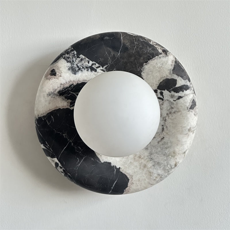Avi Indoor Wall Sconce — Curved Marble Backplate, Round Design