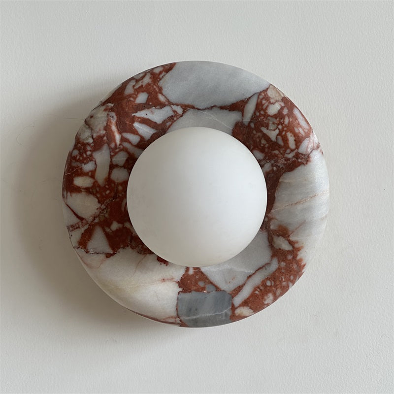 Avi Indoor Wall Sconce — Curved Marble Backplate, Round Design