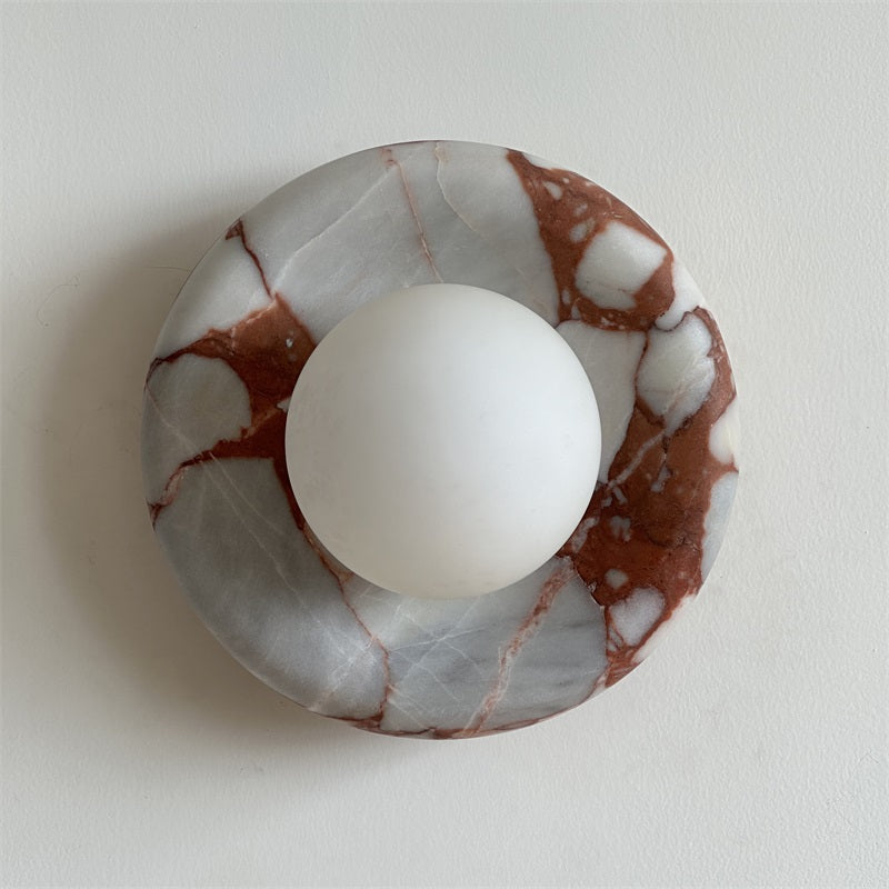 Avi Indoor Wall Sconce — Curved Marble Backplate, Round Design