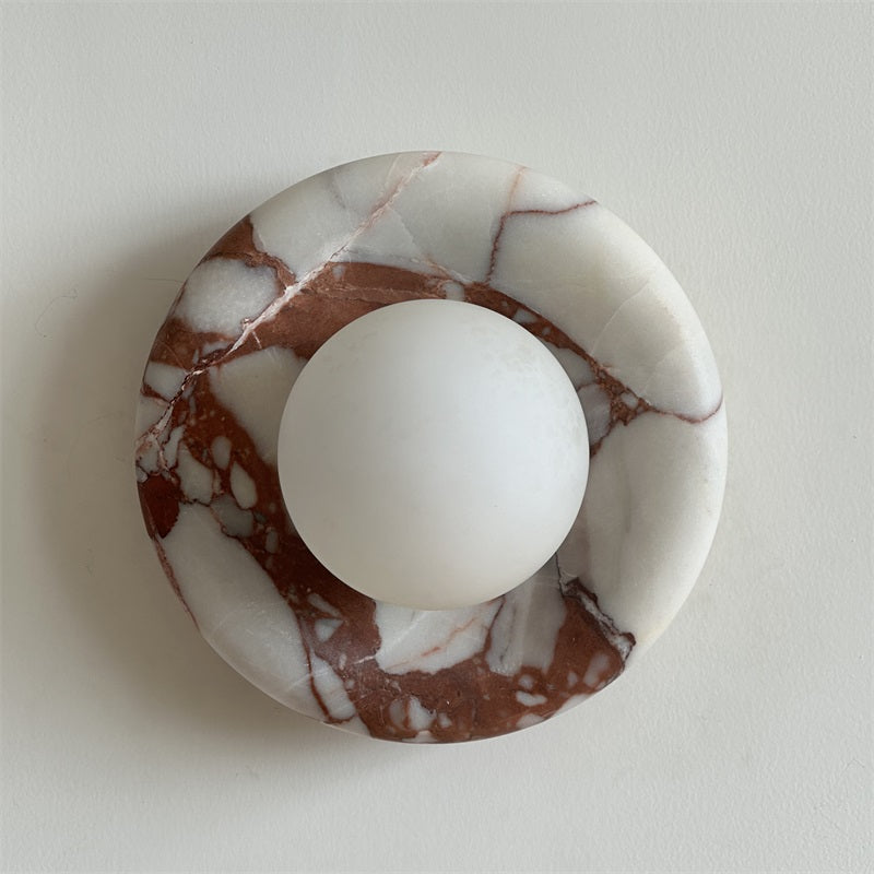Avi Indoor Wall Sconce — Curved Marble Backplate, Round Design