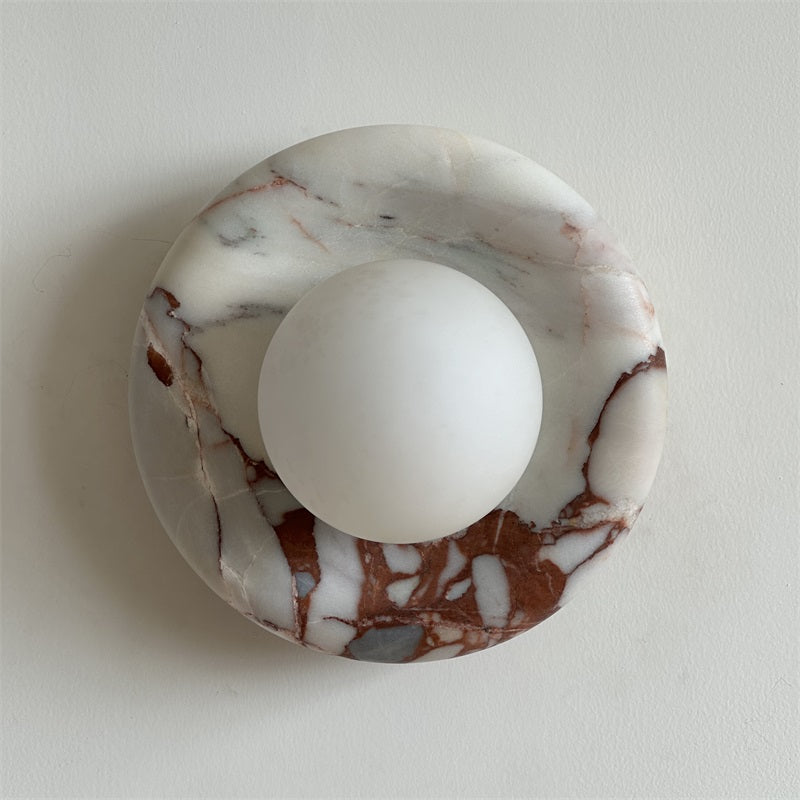 Avi Indoor Wall Sconce — Curved Marble Backplate, Round Design
