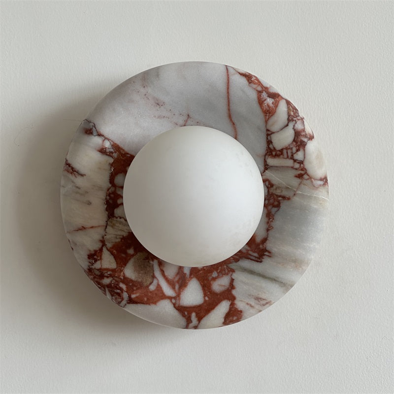 Avi Indoor Wall Sconce — Curved Marble Backplate, Round Design