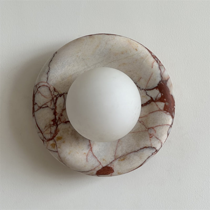 Avi Indoor Wall Sconce — Curved Marble Backplate, Round Design