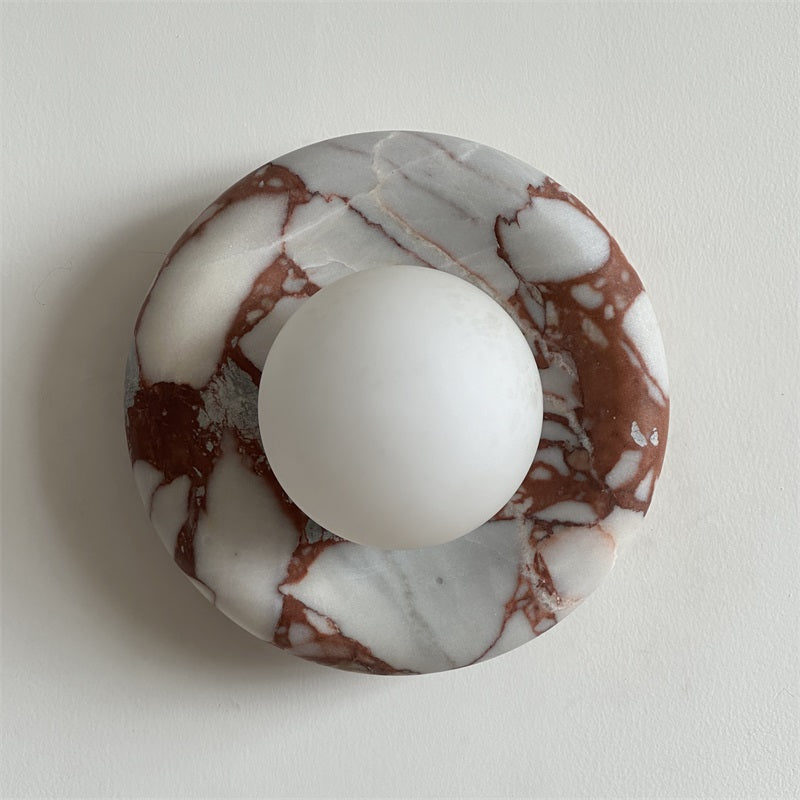 Avi Indoor Wall Sconce — Curved Marble Backplate, Round Design