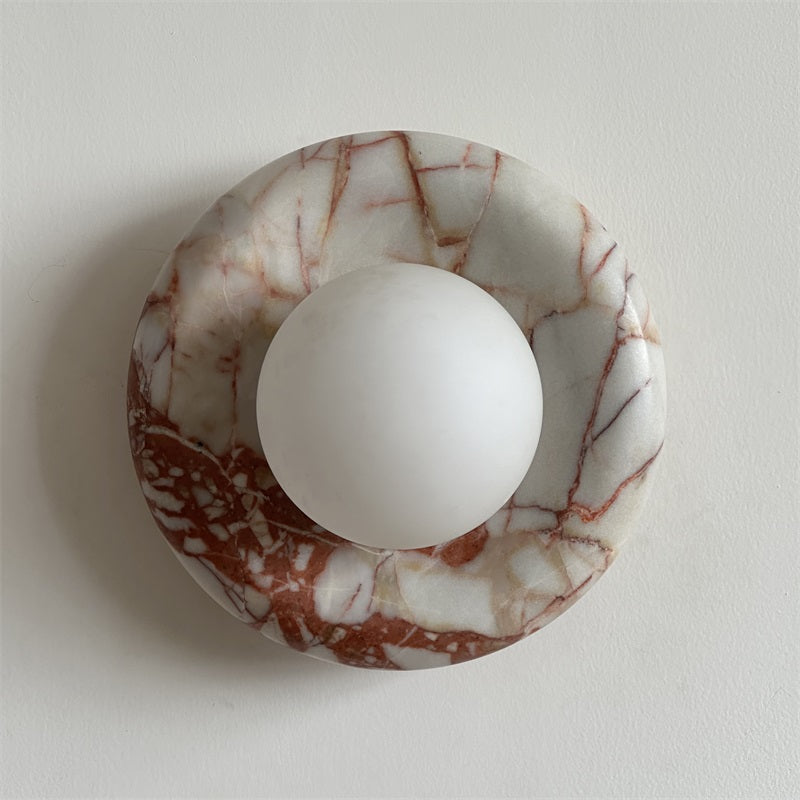 Avi Indoor Wall Sconce — Curved Marble Backplate, Round Design