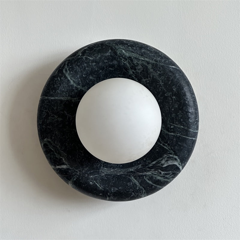 Avi Indoor Wall Sconce — Curved Marble Backplate, Round Design