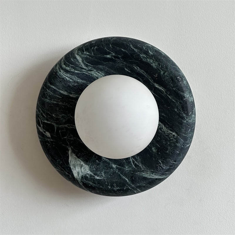 Avi Indoor Wall Sconce — Curved Marble Backplate, Round Design