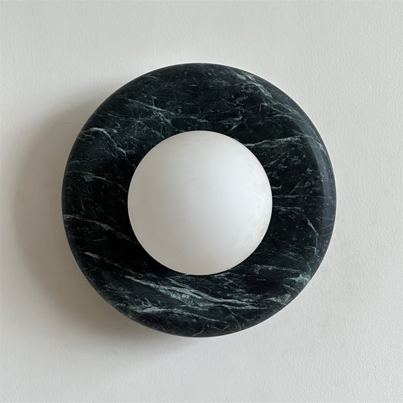Avi Indoor Wall Sconce — Curved Marble Backplate, Round Design