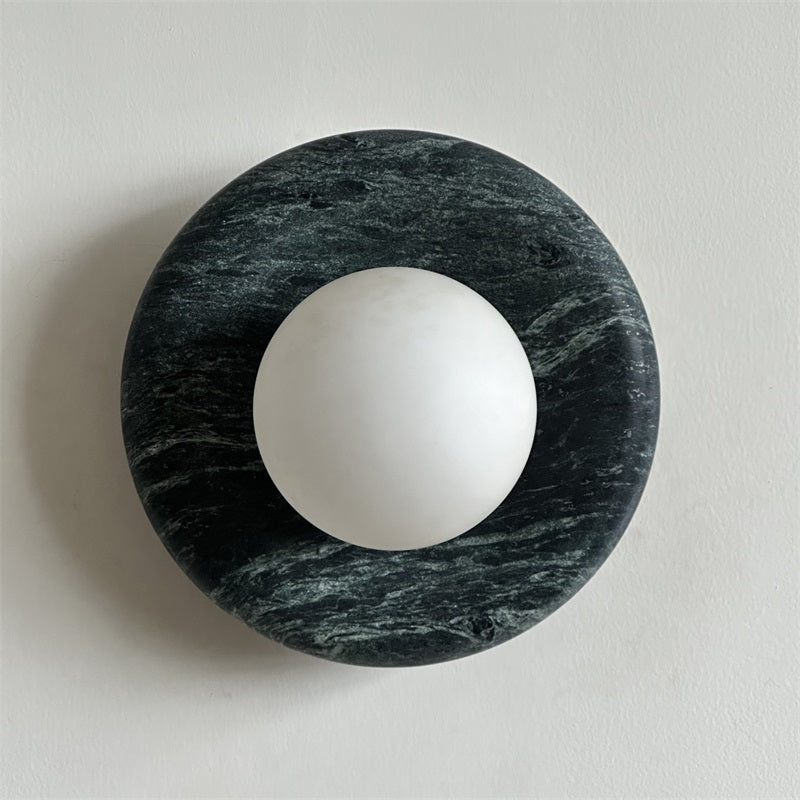 Avi Indoor Wall Sconce — Curved Marble Backplate, Round Design
