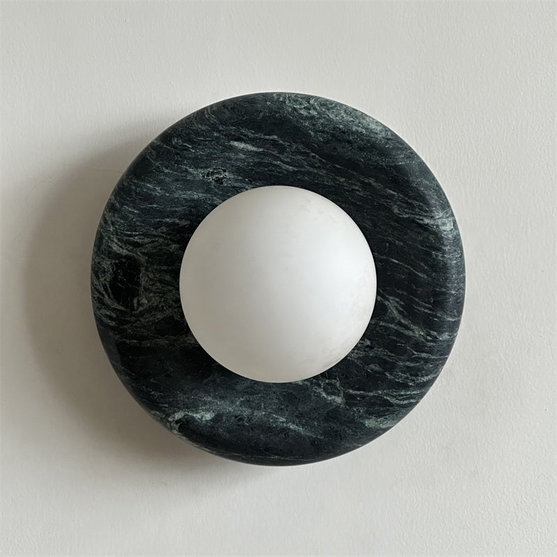 Avi Indoor Wall Sconce — Curved Marble Backplate, Round Design