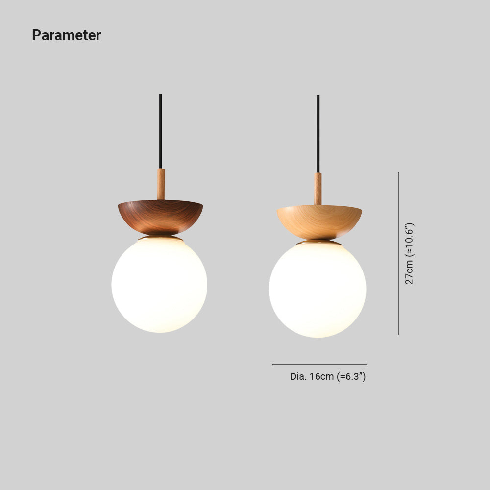 Valentina Nordic Japanese Globe LED Ceiling or Pendant Light — Metal Frame, Glass Shade, Burlywood
