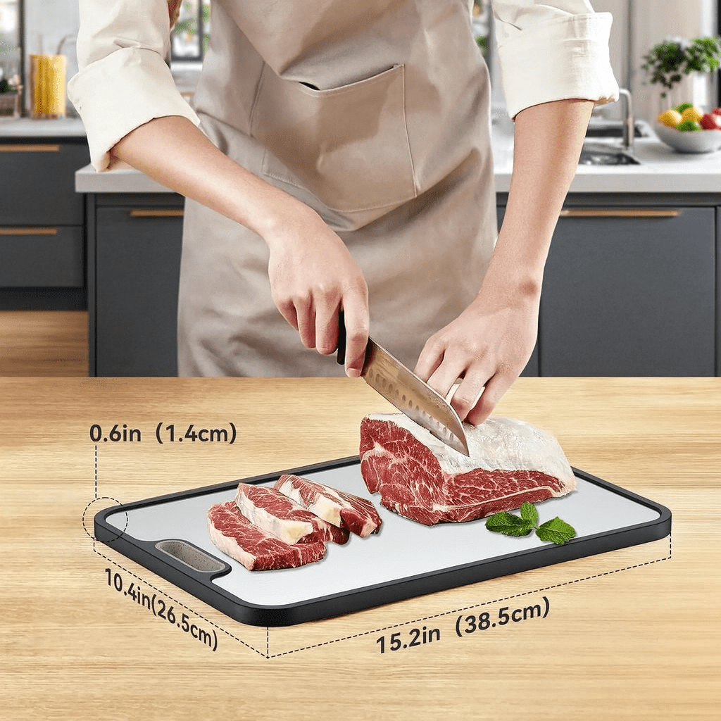 Tagliere Aurora Edge in titanio, bifacciale, con superficie antiscivolo per cucine professionali