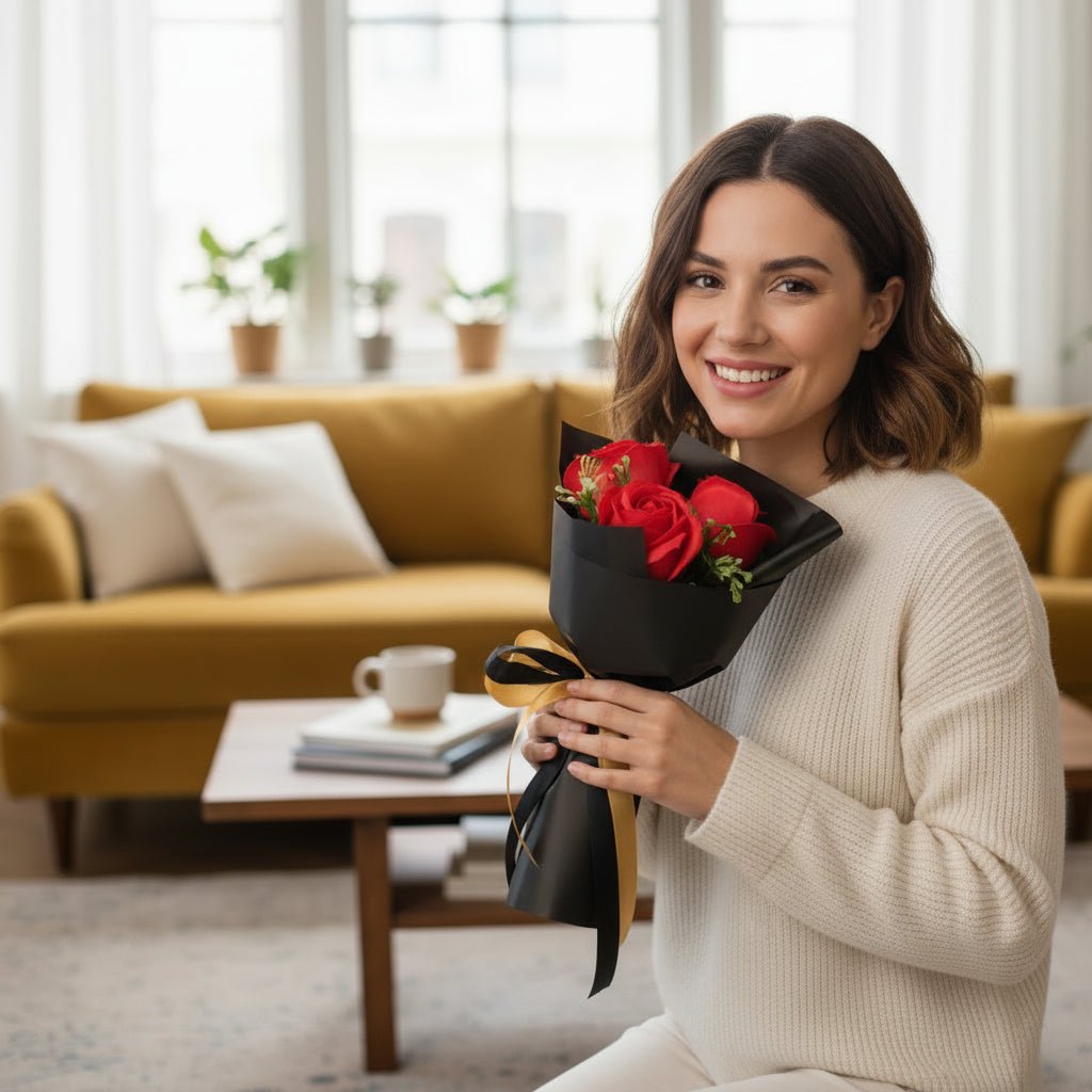 Lüks Dekorasyon ve Sevgililer Günü İçin EverBloom Yapay Gül Sabun Çiçek Buketi