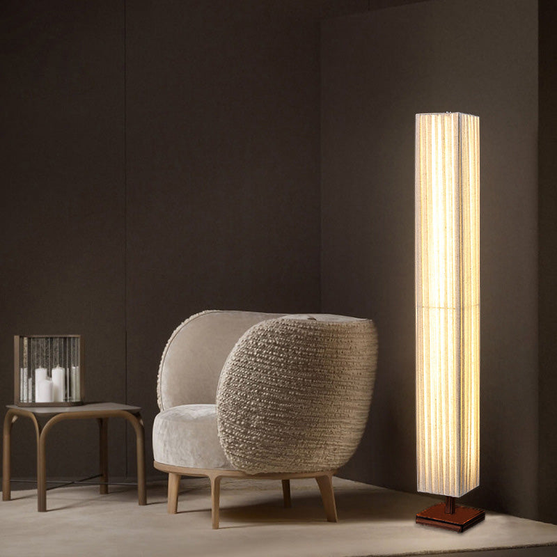 Lampe sur pied rectangulaire traditionnelle japonaise Taavita en noyer et tissu pour salon avec LED