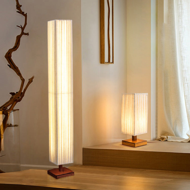 Lampe sur pied rectangulaire traditionnelle japonaise Taavita en noyer et tissu pour salon avec LED