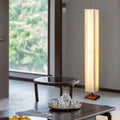 Lampe sur pied rectangulaire traditionnelle japonaise Taavita en noyer et tissu pour salon avec LED